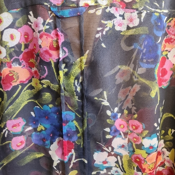 KUT FROM THE KLOTH CHIFFON SEMI SHEER LONG SLEEVE FLORAL BLOUSE MEDIUM LIKE NEW! - Picture 10 of 11